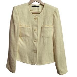 Vintage Y2K Perry Ellis Tweed Blazer 8 Yellow Old Money Prep Workwear Jacket